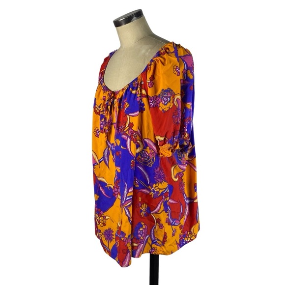 ModCloth In All My Vibrance Peasant Blouse Top 2X Orange Blue Multi Bali Floral - Picture 3 of 8